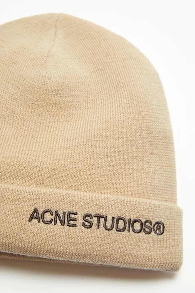 Acne Studios Logo Beanie Shell Beige Women Hats Acne Studios Logo Beanie Shell Beige Women Hats