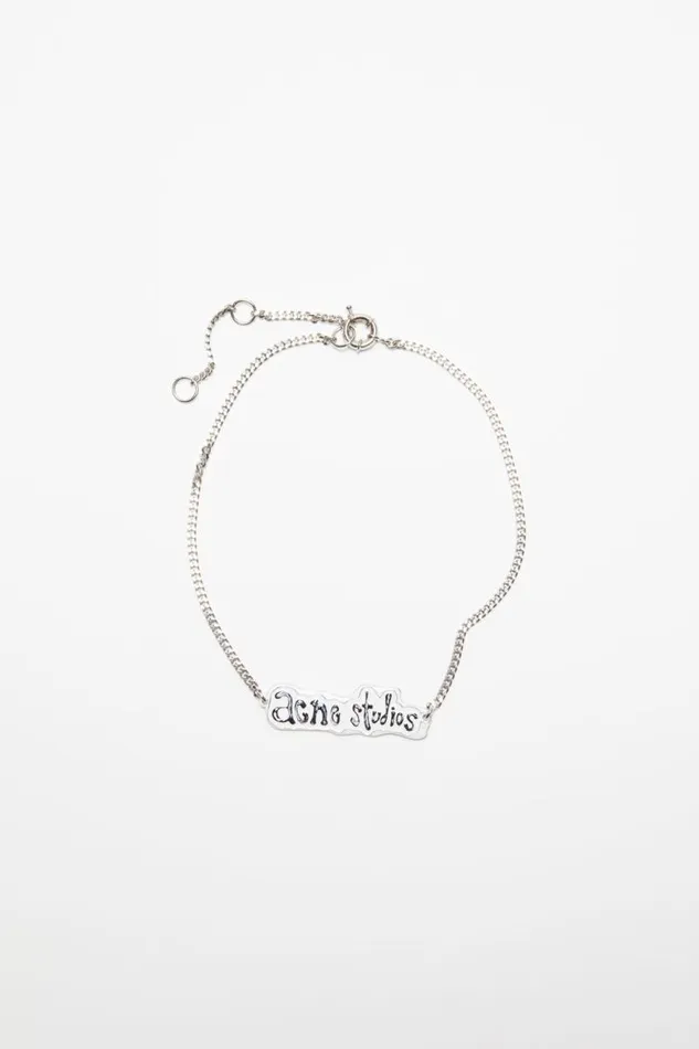 Acne Studios Logo Label Necklace Silvergrey Men Jewellery