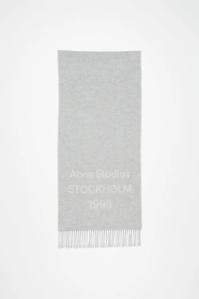 Acne Studios Logo Wool Scarf Light Grey Melange White Women Scarves
