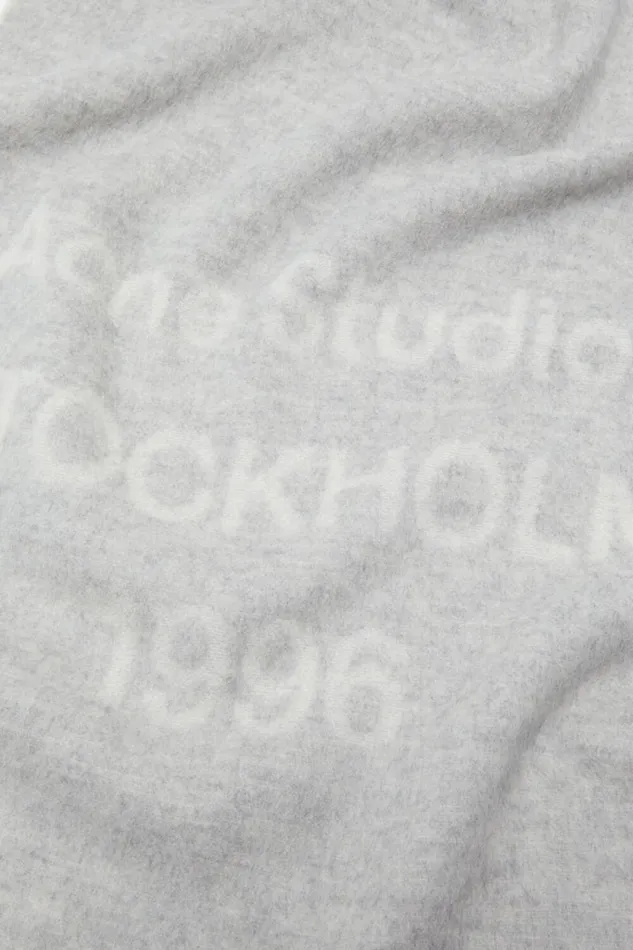 Acne Studios Logo Wool Scarf Light Grey Melange White Women Scarves Acne Studios Logo Wool Scarf Light Grey Melange White Women Scarves
