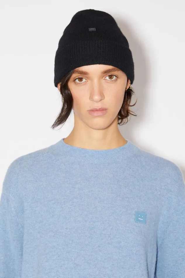 Acne Studios Micro Face Patch Beanie Black Women Hats Acne Studios Micro Face Patch Beanie Black Women Hats