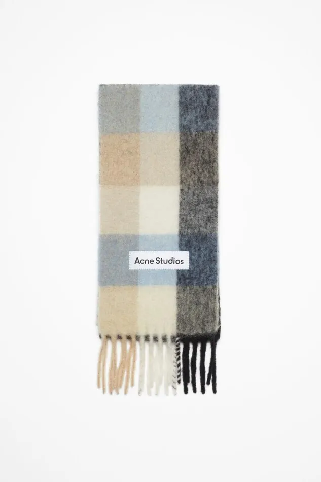 Acne Studios Mohair Checked Scarf Bluebeigeblack Women Scarves