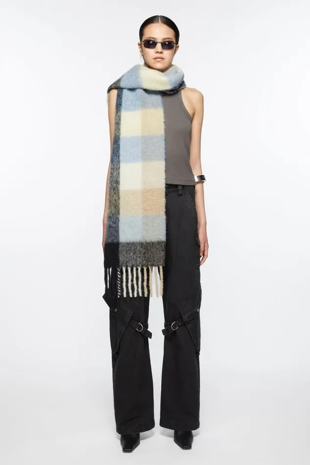 Acne Studios Mohair Checked Scarf Bluebeigeblack Women Scarves Acne Studios Mohair Checked Scarf Bluebeigeblack Women Scarves