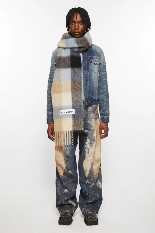 Acne Studios Mohair Checked Scarf Bluebeigeblack Women Scarves Acne Studios Mohair Checked Scarf Bluebeigeblack Women Scarves