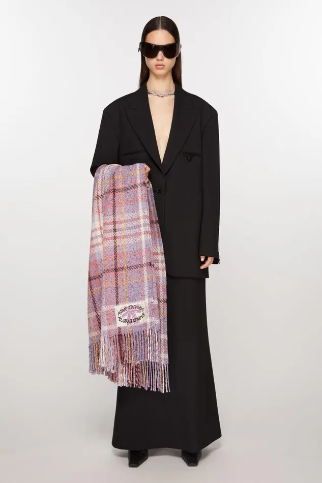 Acne Studios Oversized Plaid Scarf Blanket Violet Purple Women Scarves Acne Studios Oversized Plaid Scarf Blanket Violet Purple Women Scarves