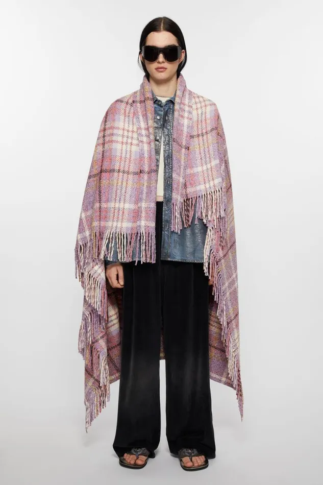 Acne Studios Oversized Plaid Scarf Blanket Violet Purple Women Scarves Acne Studios Oversized Plaid Scarf Blanket Violet Purple Women Scarves