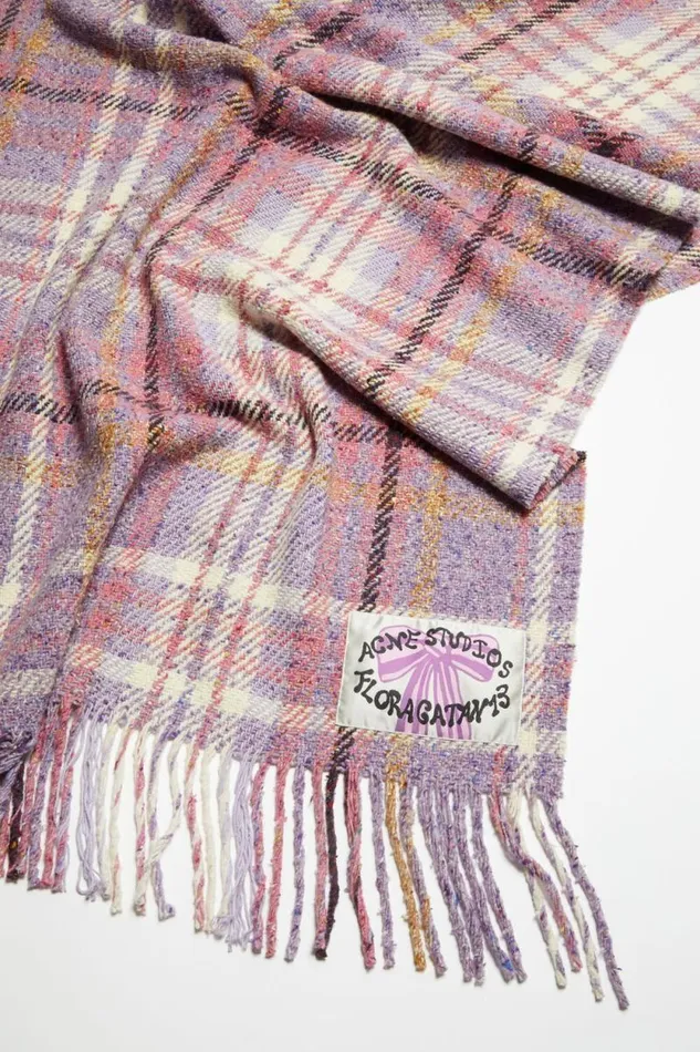 Acne Studios Oversized Plaid Scarf Blanket Violet Purple Women Scarves Acne Studios Oversized Plaid Scarf Blanket Violet Purple Women Scarves