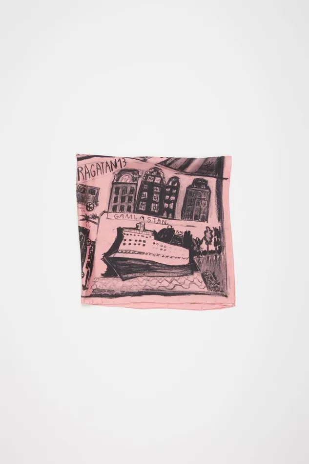 Acne Studios Print Silk Scarf Pinkblack Men Scarves