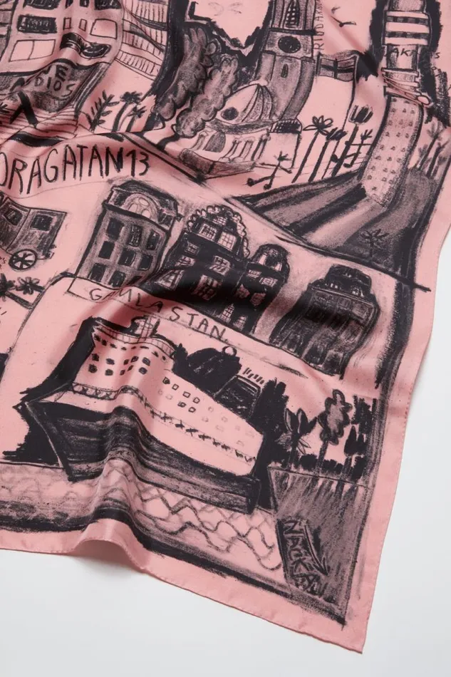 Acne Studios Print Silk Scarf Pinkblack Men Scarves Acne Studios Print Silk Scarf Pinkblack Men Scarves