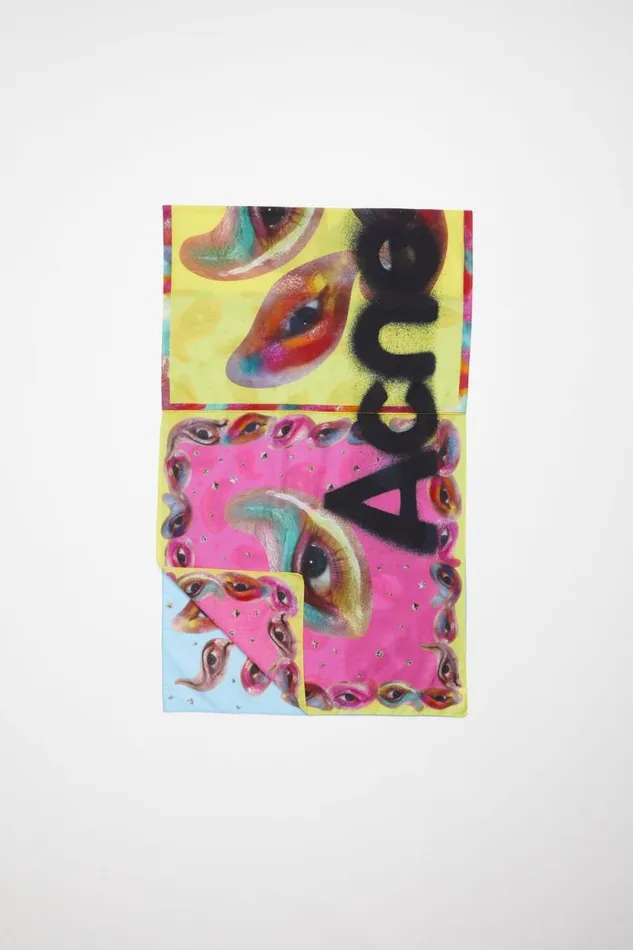 Acne Studios Printed Silk Scarf Pinkyelloworange Women Scarves