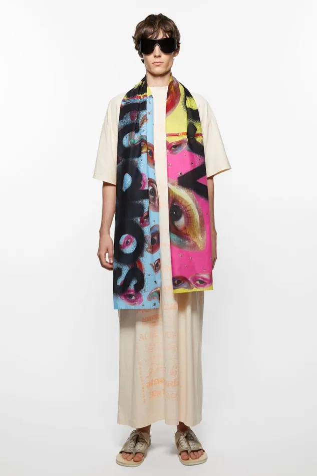 Acne Studios Printed Silk Scarf Pinkyelloworange Women Scarves Acne Studios Printed Silk Scarf Pinkyelloworange Women Scarves
