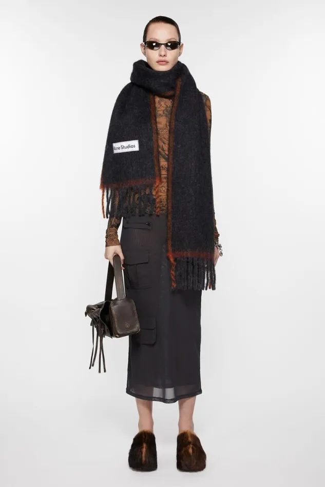 Acne Studios Wool Mohair Scarf 8211 Narrow Black Women Scarves Acne Studios Wool Mohair Scarf 8211 Narrow Black Women Scarves