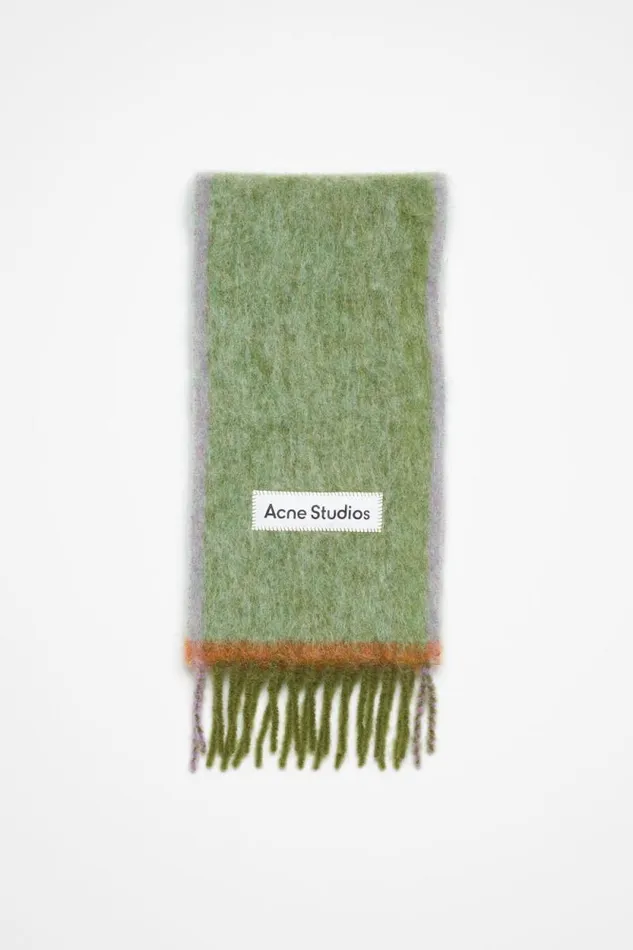 Acne Studios Wool Mohair Scarf 8211 Narrow Grass Green Women Scarves