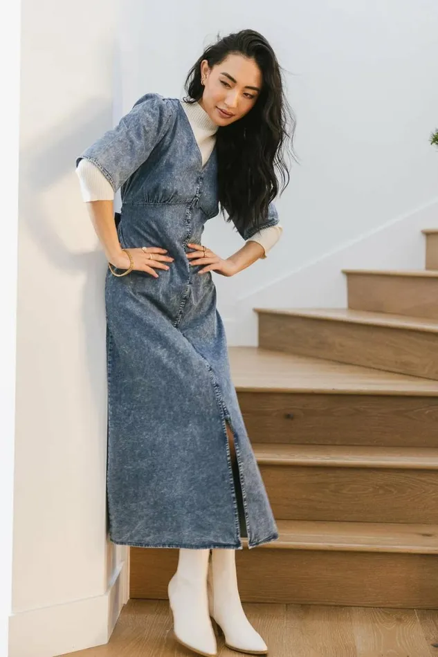 Alayna Button Up Dress Medium Wash Women Bohme Dresses