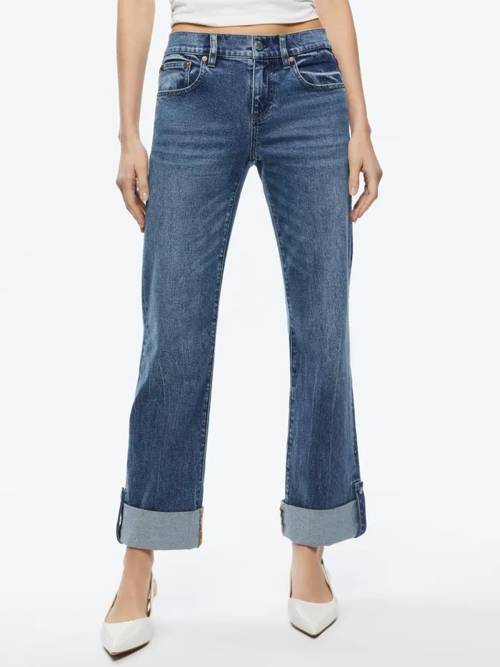 Alice Olivia ABILENE LOW RISE CUFFED JEAN WITH SNAPS Brooklyn Blue Women Jeans