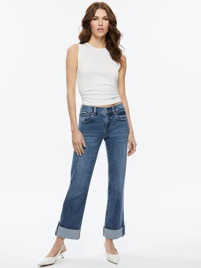 Alice Olivia ABILENE LOW RISE CUFFED JEAN WITH SNAPS Brooklyn Blue Women Jeans