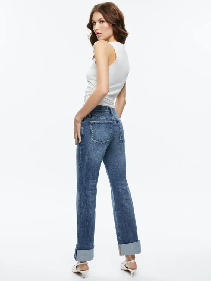 Alice Olivia ABILENE LOW RISE CUFFED JEAN WITH SNAPS Brooklyn Blue Women Jeans