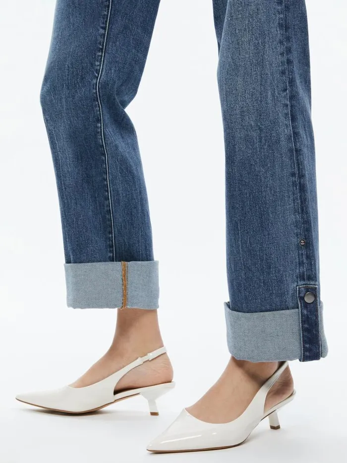 Alice Olivia ABILENE LOW RISE CUFFED JEAN WITH SNAPS Brooklyn Blue Women Jeans