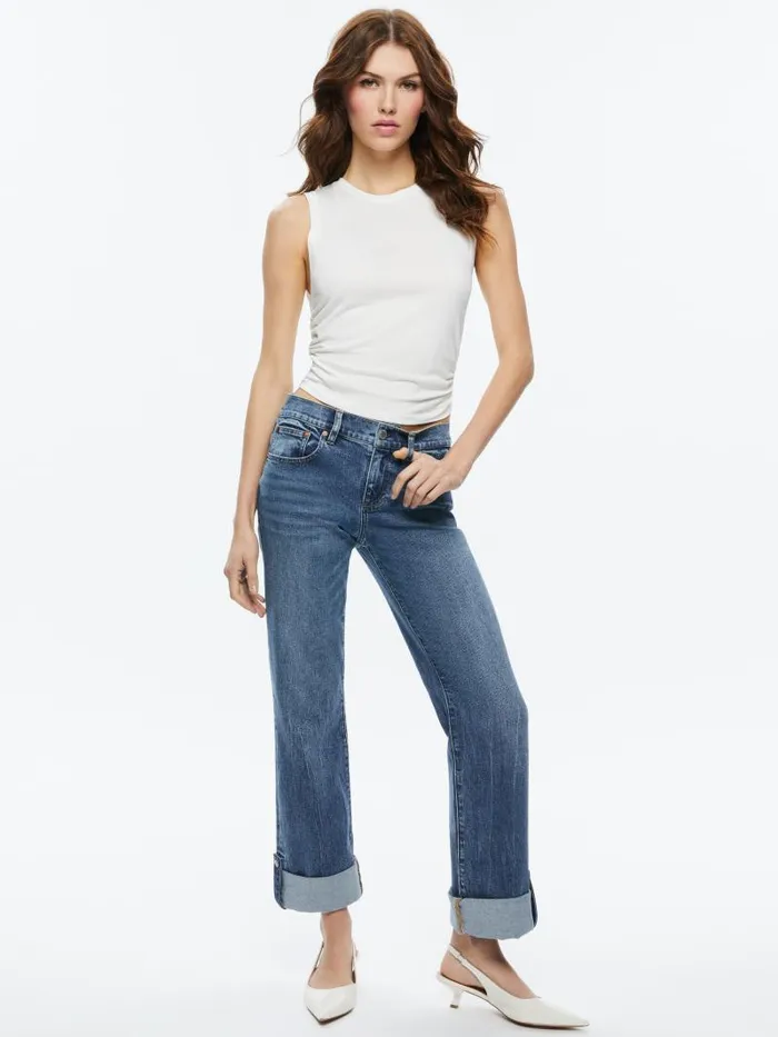 Alice Olivia ABILENE LOW RISE CUFFED JEAN WITH SNAPS Brooklyn Blue Women Jeans