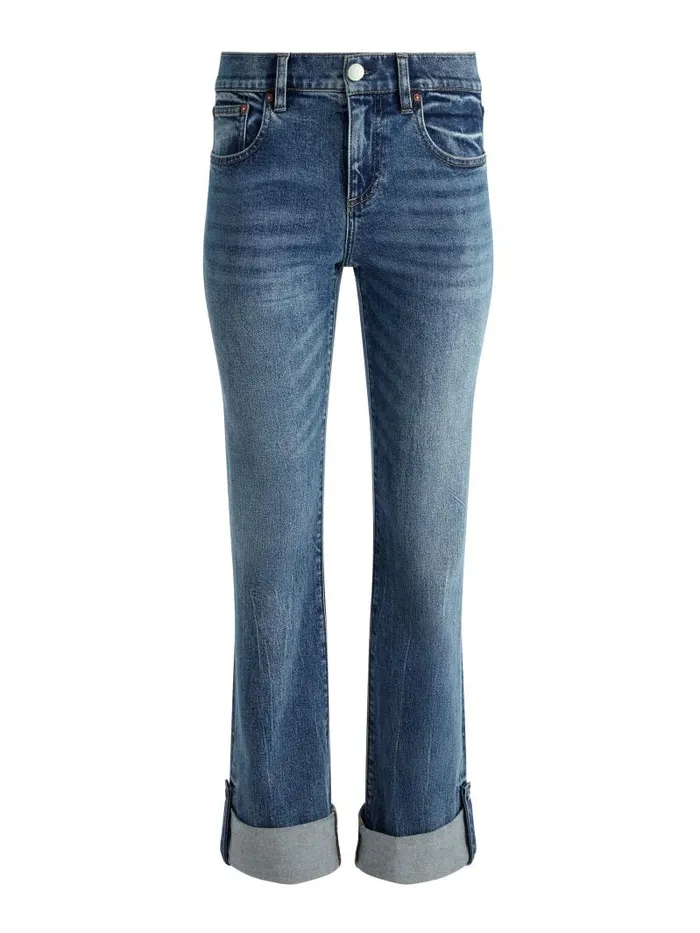 Alice Olivia ABILENE LOW RISE CUFFED JEAN WITH SNAPS Brooklyn Blue Women Jeans