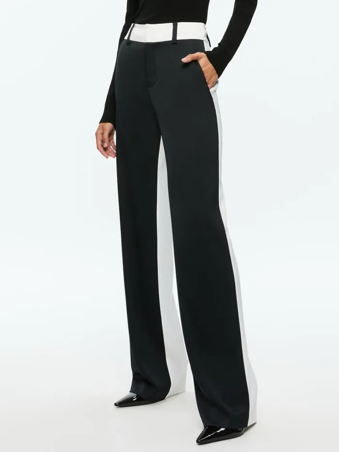 Alice Olivia ALEXANDER HIGH RISE COLORBLOCK SLIM STRAIGHT TROUSER Blackoff White Women Pants