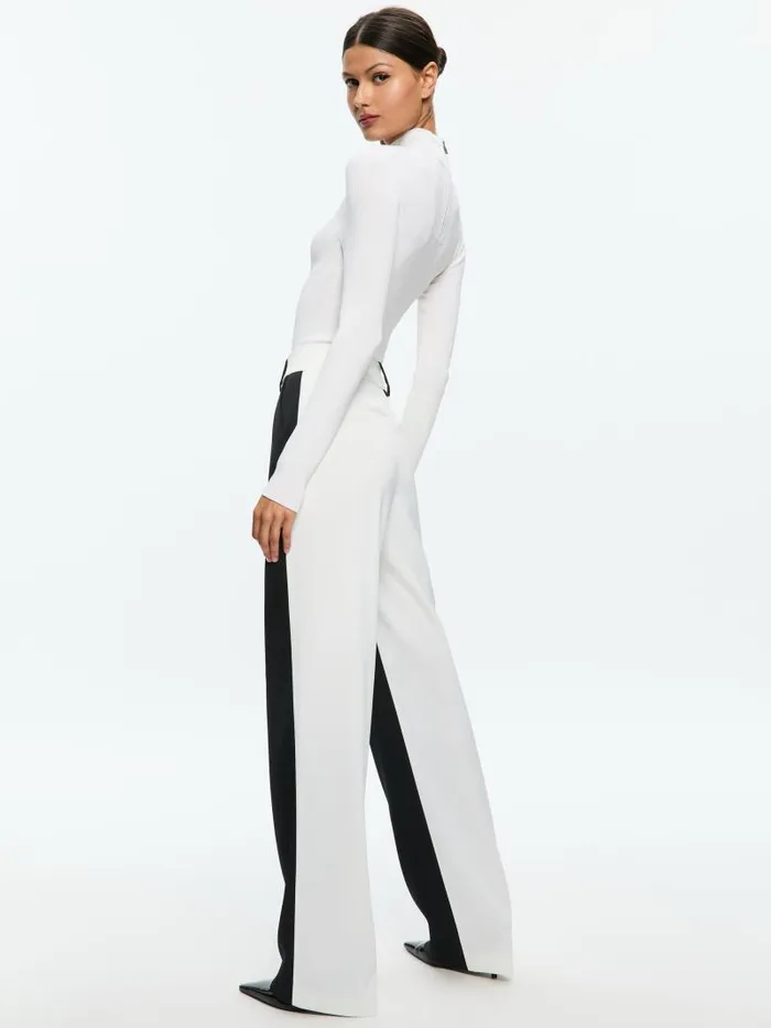Alice Olivia ALEXANDER HIGH RISE COLORBLOCK SLIM STRAIGHT TROUSER Blackoff White Women Pants