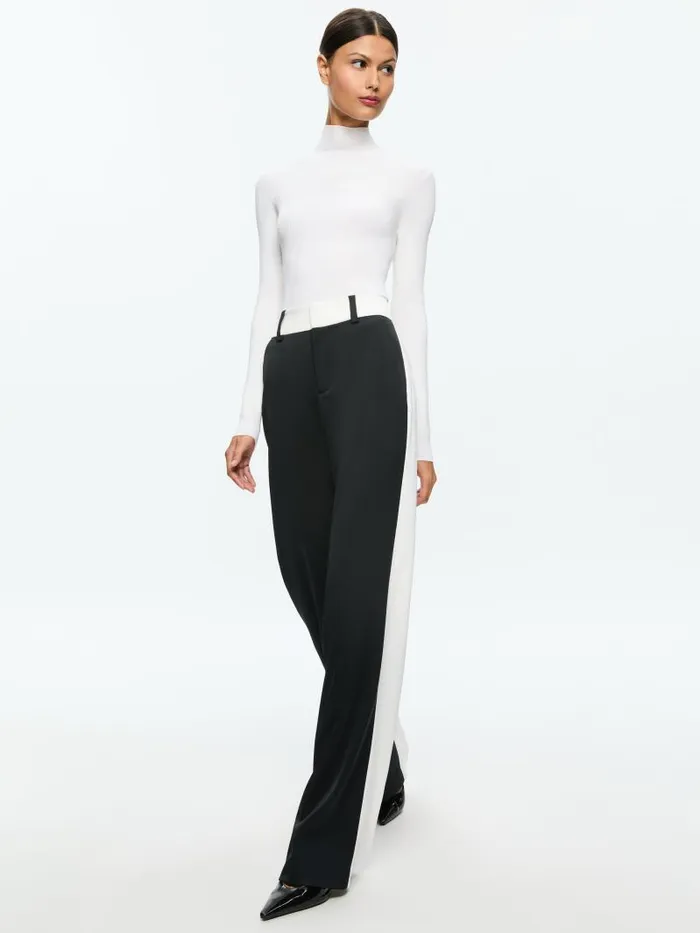 Alice Olivia ALEXANDER HIGH RISE COLORBLOCK SLIM STRAIGHT TROUSER Blackoff White Women Pants