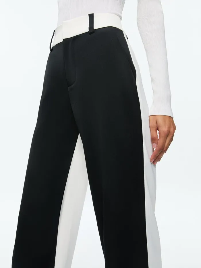 Alice Olivia ALEXANDER HIGH RISE COLORBLOCK SLIM STRAIGHT TROUSER Blackoff White Women Pants