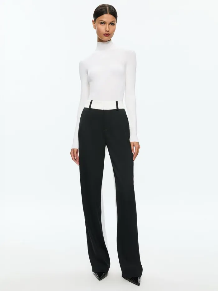 Alice Olivia ALEXANDER HIGH RISE COLORBLOCK SLIM STRAIGHT TROUSER Blackoff White Women Pants