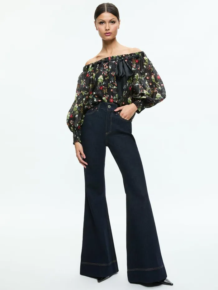 Alice Olivia ALTA OFF THE SHOULDER TOP Blush Kiss Black Women Tops
