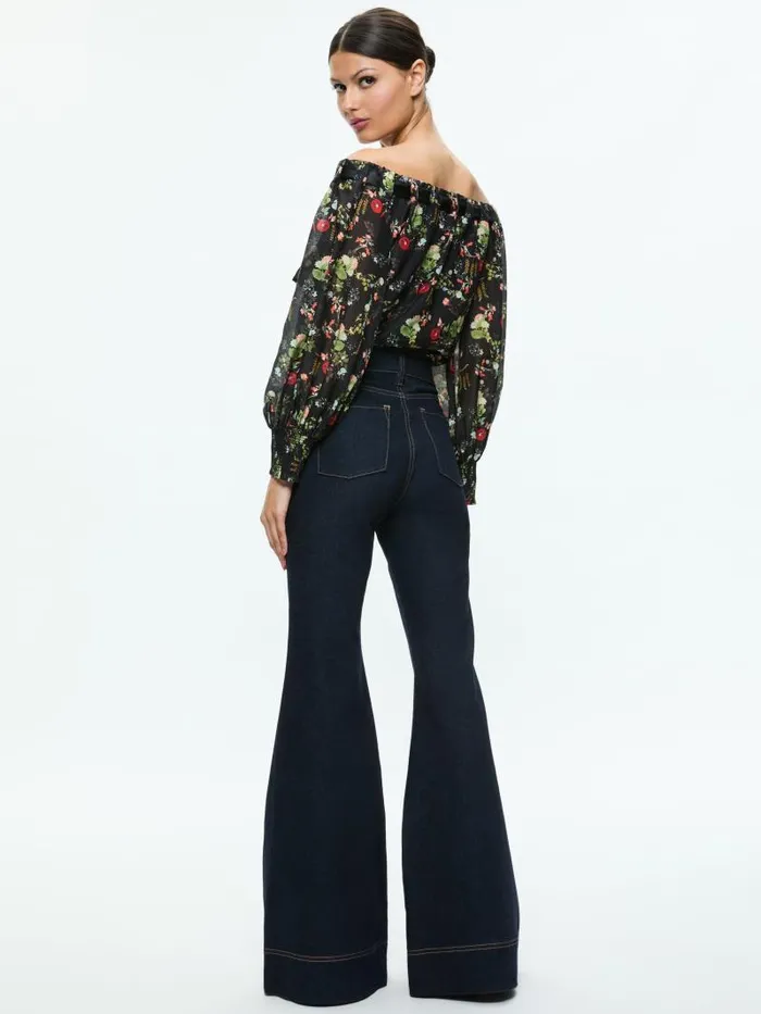 Alice Olivia ALTA OFF THE SHOULDER TOP Blush Kiss Black Women Tops