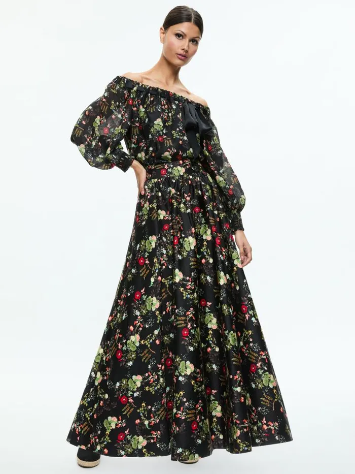 Alice Olivia ALTA OFF THE SHOULDER TOP Blush Kiss Black Women Tops