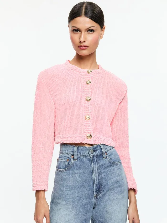 Alice Olivia BREANNA CHUNKY KNIT CARDIGAN Black Women Sweaters