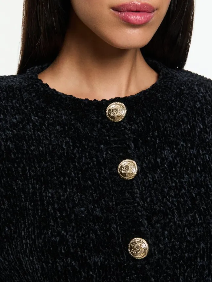 Alice Olivia BREANNA CHUNKY KNIT CARDIGAN Black Women Sweaters