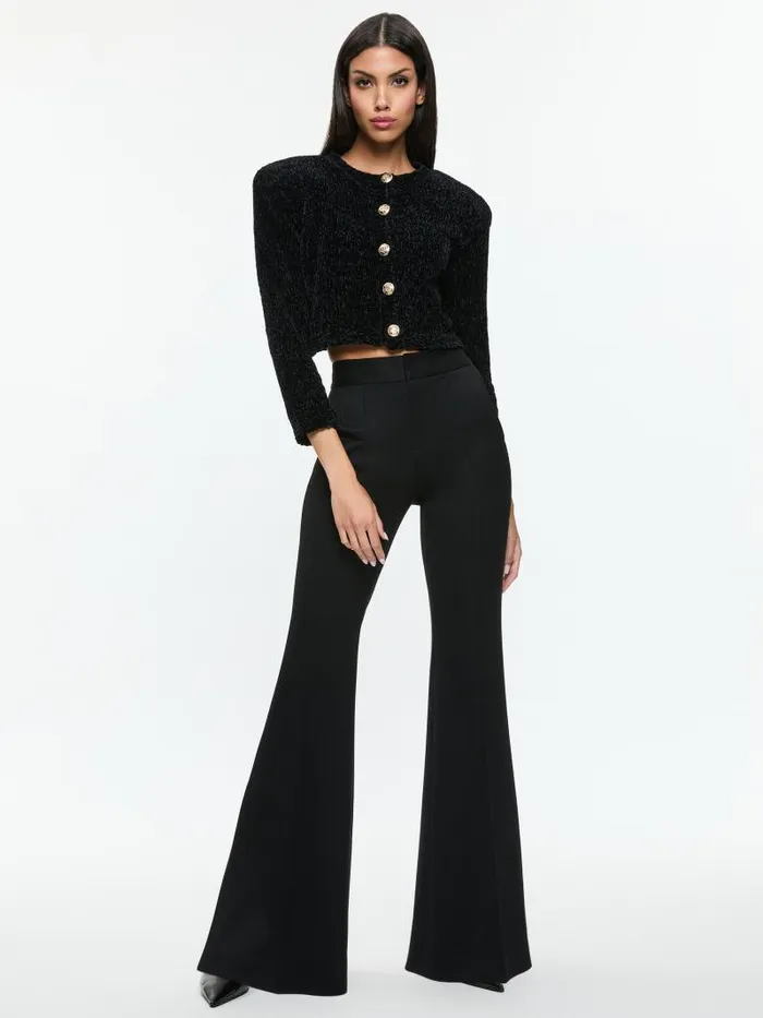 Alice Olivia BREANNA CHUNKY KNIT CARDIGAN Black Women Sweaters