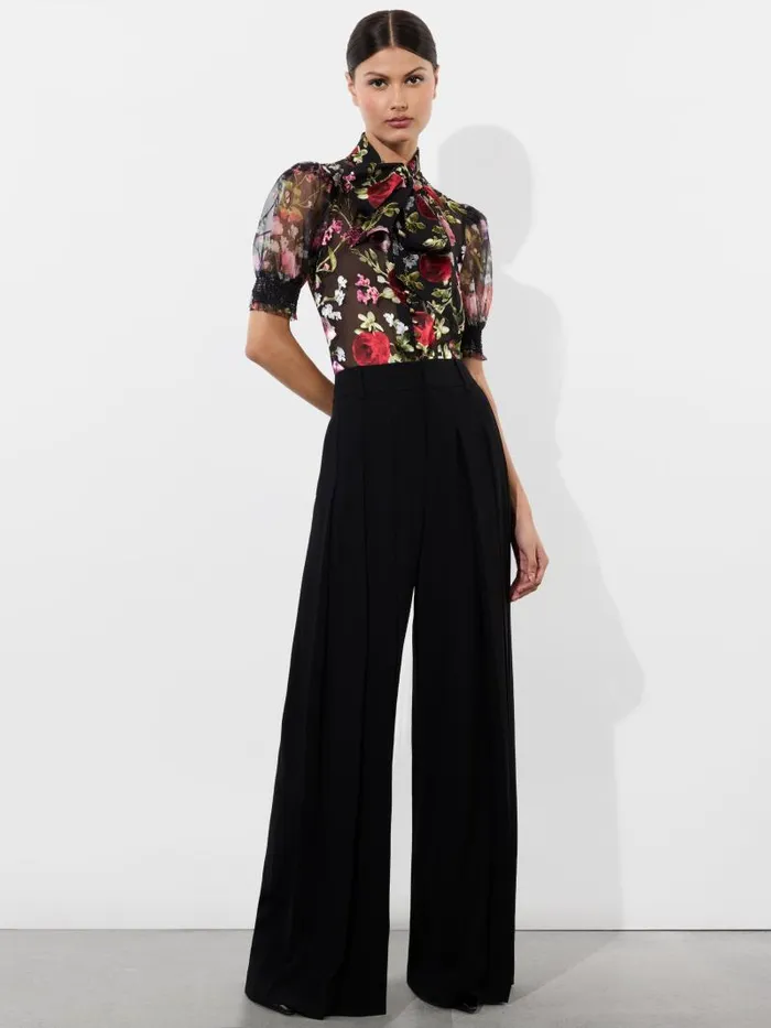 Alice Olivia BRENTLEY TIE NECK PUFF SLEEVE BLOUSE Floral Dreams Women Tops