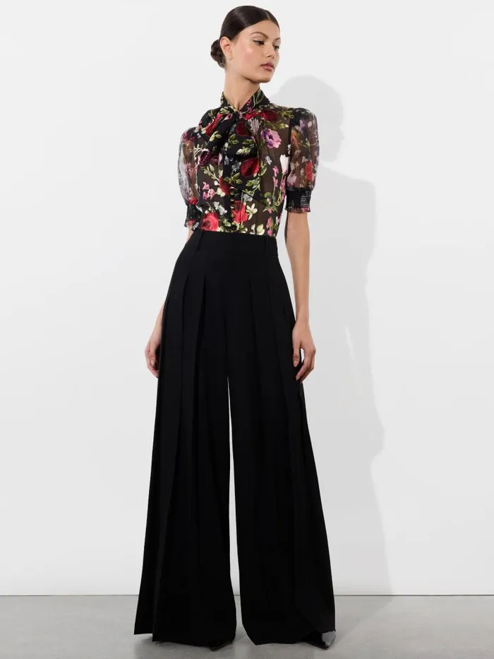 Alice Olivia BRENTLEY TIE NECK PUFF SLEEVE BLOUSE Floral Dreams Women Tops