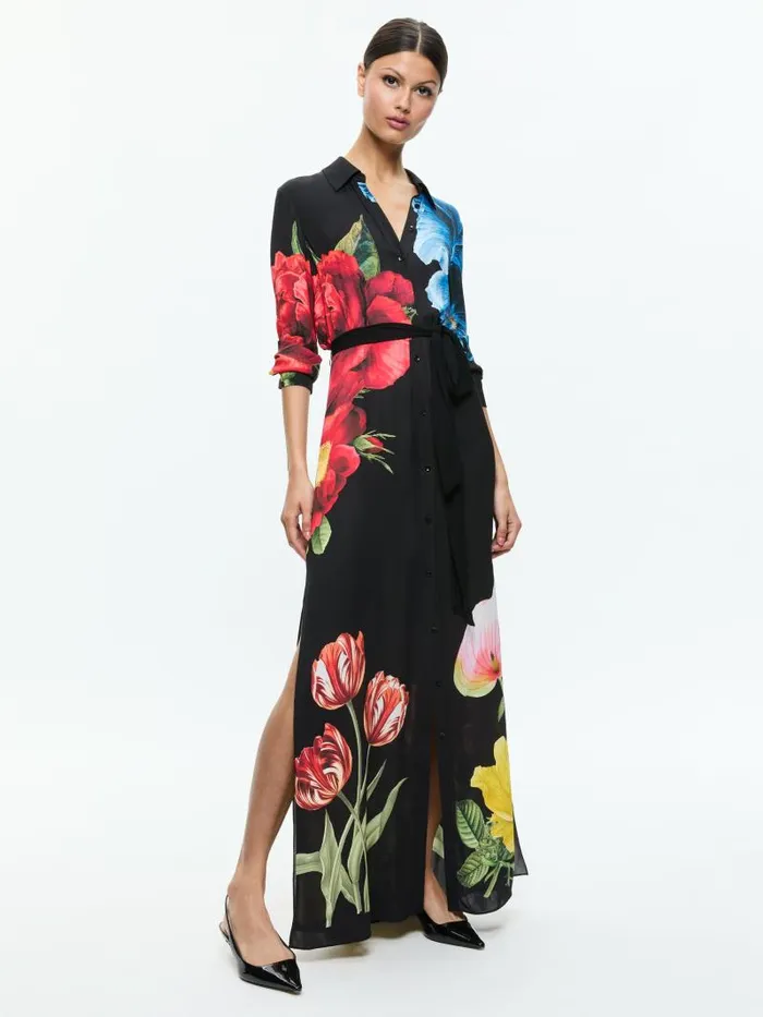 Alice Olivia CHASSIDY MAXI SHIRT DRESS Le Parisien Black Women Dresses