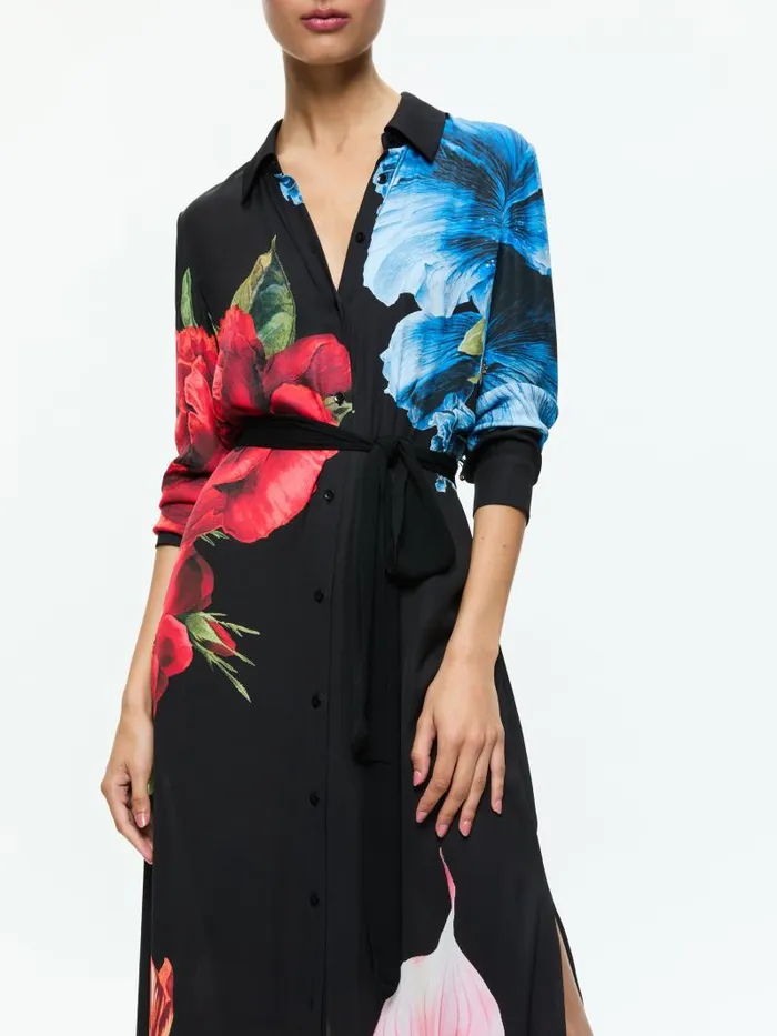 Alice Olivia CHASSIDY MAXI SHIRT DRESS Le Parisien Black Women Dresses
