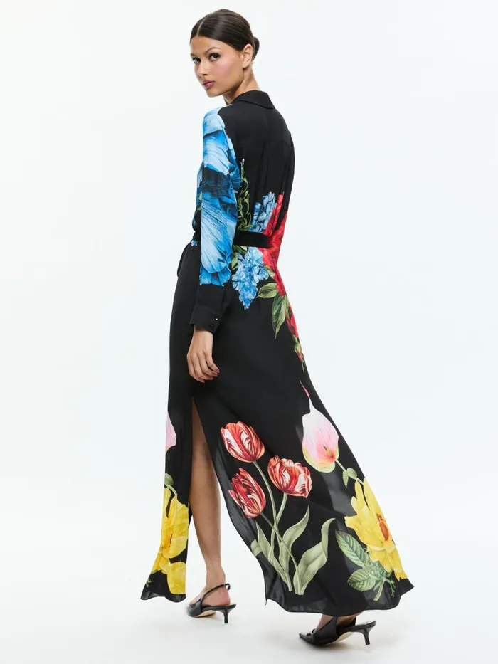 Alice Olivia CHASSIDY MAXI SHIRT DRESS Le Parisien Black Women Dresses