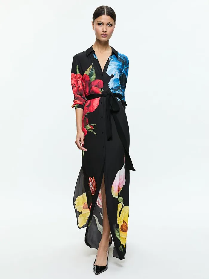 Alice Olivia CHASSIDY MAXI SHIRT DRESS Le Parisien Black Women Dresses