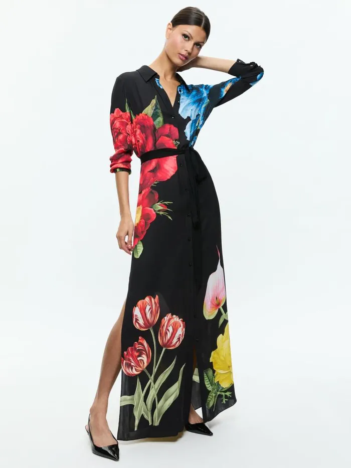 Alice Olivia CHASSIDY MAXI SHIRT DRESS Le Parisien Black Women Dresses