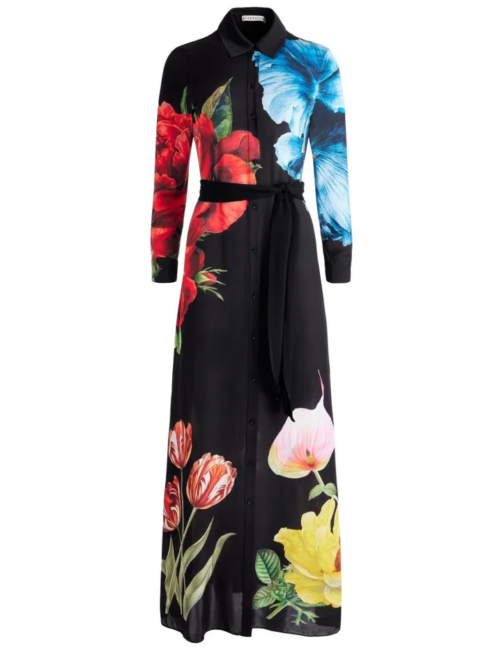 Alice Olivia CHASSIDY MAXI SHIRT DRESS Le Parisien Black Women Dresses