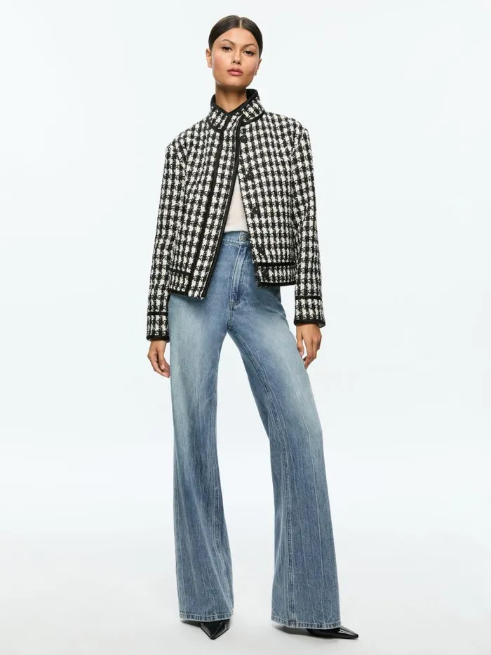 Alice Olivia CORWIN BOAT COLLAR JACKET Blackwhite Women Jackets Coats