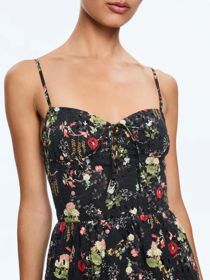 Alice Olivia DAISY TIE FRONT TIERED RUFFLE MINI DRESS Blush Kiss Black Women Dresses