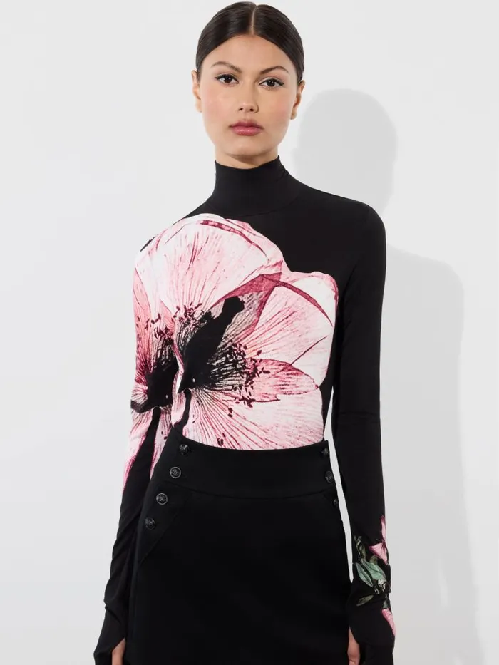 Alice Olivia DELAINA LONG SLEEVE TURTLENECK TOP Luna Floral Women Tops