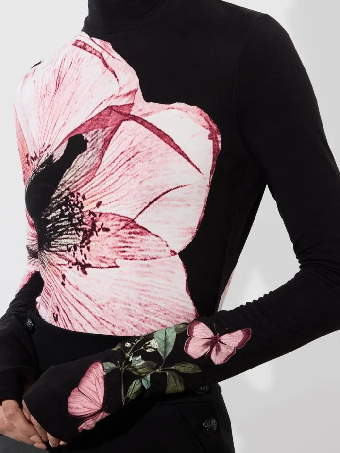 Alice Olivia DELAINA LONG SLEEVE TURTLENECK TOP Luna Floral Women Tops