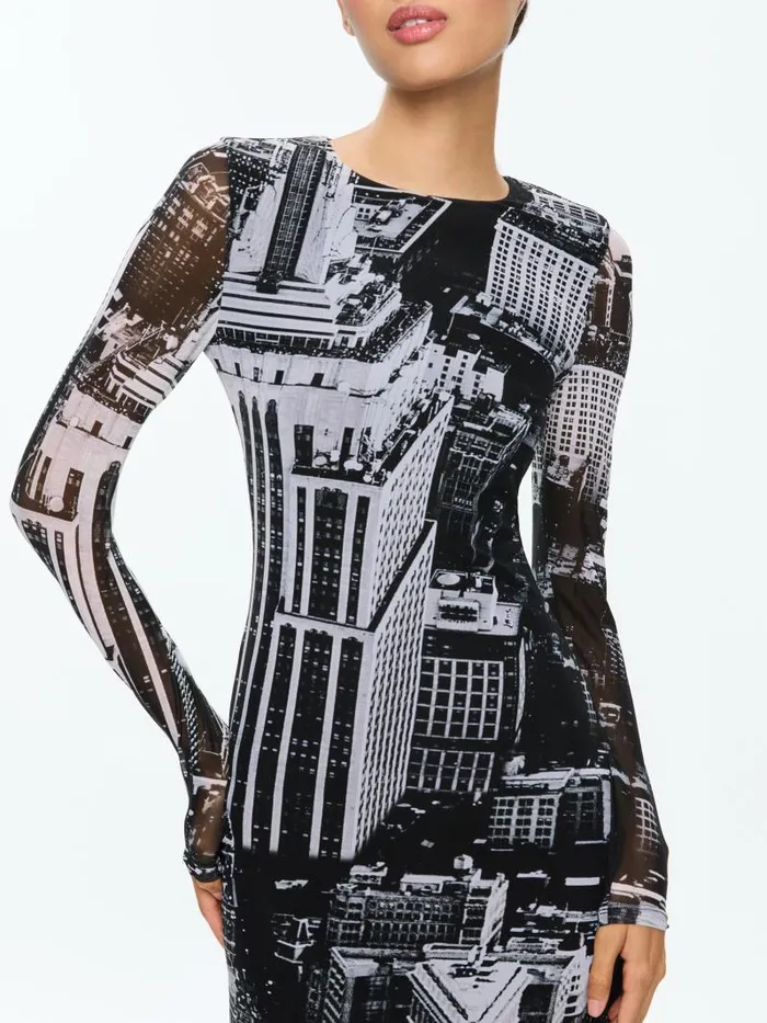 Alice Olivia DELORA LONG SLEEVE MIDI DRESS Cityscape Women Dresses