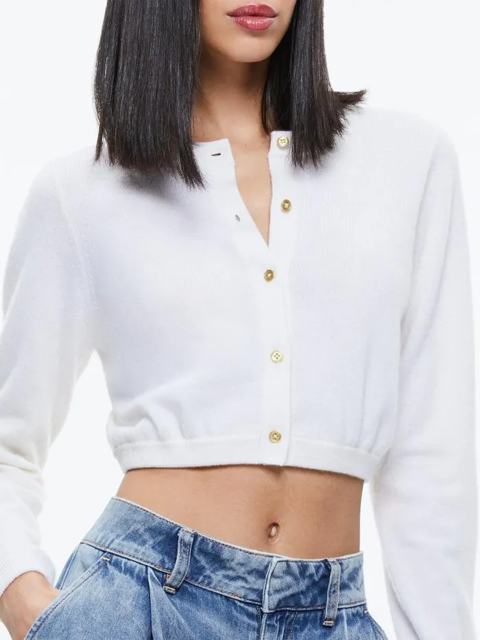 Alice Olivia DOLLIE CASHMERE CARDIGAN Ecru Women Sweaters
