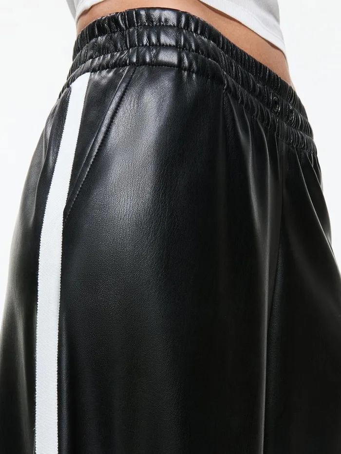 Alice Olivia ELBA VEGAN LEATHER LOW RISE PANT WITH RACING STRIPE Black Women Pants